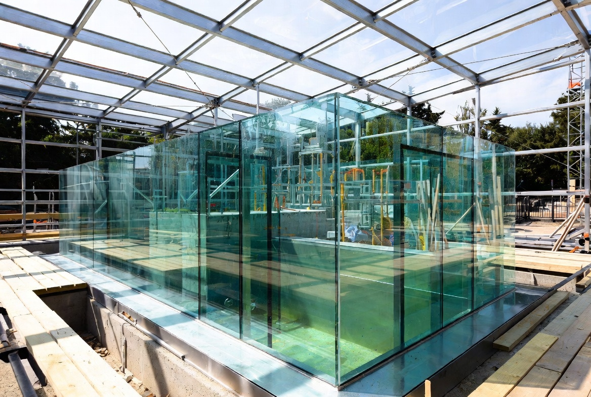 مراحل نصب و اجرای استاندارد استخر شیشه‌ای